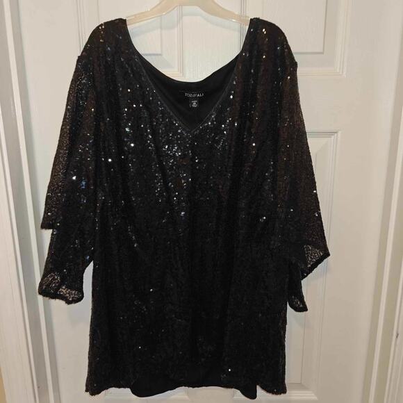 Roz & Ali Women 3XL Glittery Black Dressy Top sparkly lined flowy sleeves sequin - Picture 1 of 7